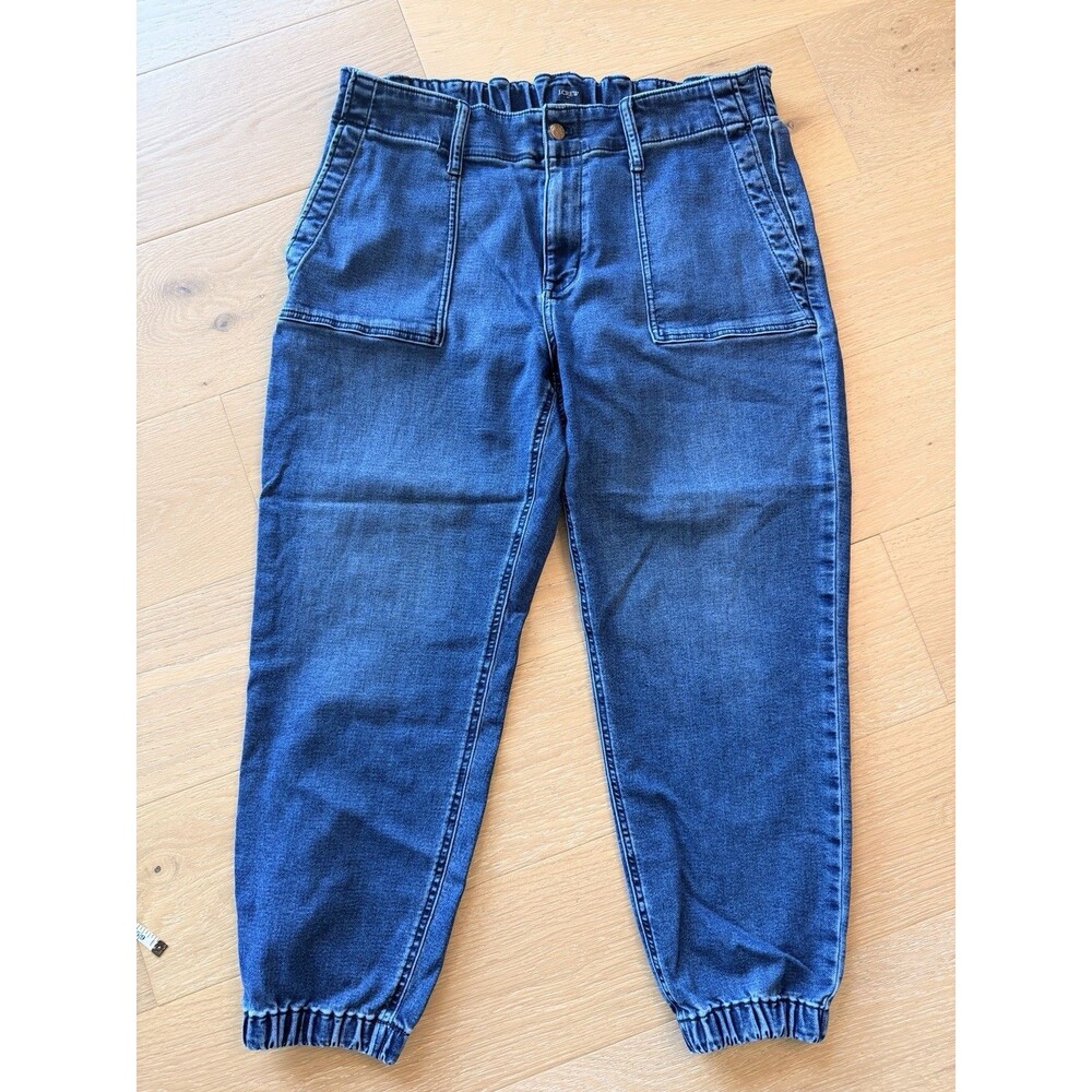 J.Crew Womens Denim Joggers Relaxed Blue Patch Pocket Elastic Waist Size 33
